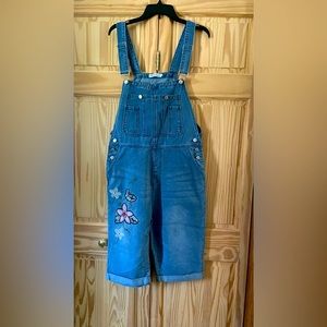Misslook Floral Embroidered Denim Overall Shorts Size 2XL